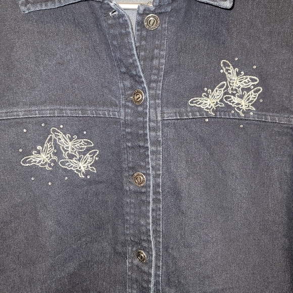 Y2K Butterfly Embroidered Denim Jacket | Dark Wash Studded | Women’s Small - Picture 8 of 8